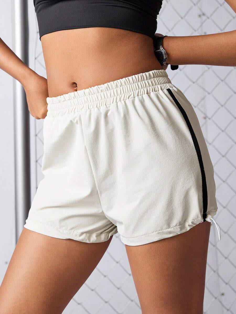 Streetz SHEIN Sport شورتات رياضية عادية بسحاب كتلة اللون - بيج - مشاهدة 1