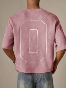 SWAVVY Men's Casual Loose Knit Number Embroidered Short Sleeve T-Shirt, Fall, 2000s Style