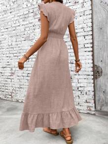 SHEIN Clasi Vestido largo de mujer de estilo minimalista casual con cintura ceñida, adecuado para vacaciones - Albaricoque - Ver 2