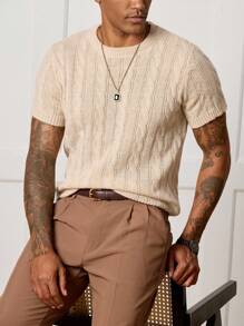 Manfinity CityGents Men's Old Money Twisting Flower Pattern Round Neck Short Sleeve Casual Knit Top - Multicolor - View 3