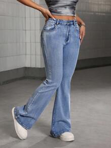 Quần Jeans Skinny Co Giãn Màu Xanh Lam Sáng Màu Mùa Hè & Thu Cho Nữ Tuổi Teen Phong Cách Đường Phố Y2K Thời Trang Đô Thị Mát Mẻ Đa Năng Có Túi Sau, Chi Tiết Thêu Và Ống Loe Co Giãn Có Thể Điều Chỉnh - Rửa nhẹ - Xem 5