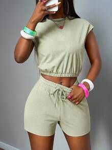 Slaydiva 2025 Summer Fashion Casual Street Light Camouflage Print Fabric V-Neck Loose T-Shirt + High Waist Slim Hiking Shorts, Suitable For Daily Travel, Music Festivals, Easter, Graduation Season, Fitness, Parties 2 Pieces Lounge Set Women Summer Outfits - Green - View 7