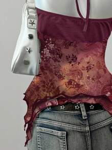 SHEIN EZwear 女士休闲简约印花网眼背心，适合夏季 - 玫紅色 - 查看 4