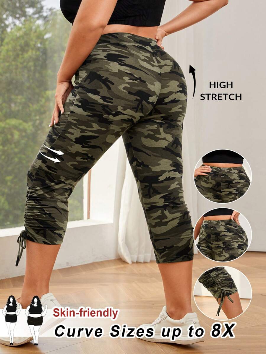 SHEIN CURVE+ CURVE Plus Contrast Lace Capri Leggings/Graphic Tees Camo Capris Plus Size Plus Size Camo Pants Camo Leggings Plus Size Curve Camo Capris Army Capris Plus Size Plus Size Camo Capri Pants Plus Size Capri Pants 8xl Camo Capris For Women Plus Size Plus Size Camo Shorts 8xl Women Clothes - Black - View 1