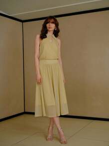 MOTF PREMIUM Vestido recogido con recortes - Caqui - Ver 5