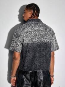 ROMWE MEN Street Life Men's Summer Leopard Print Colorblock Button-Up Denim Shirt