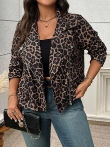 EMERY ROSE Áo khoác biker size lớn họa tiết da báo ôm vừa vặn - màu nâu - Xem 1