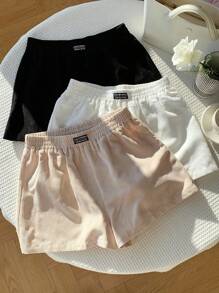 Comfortcana 3 件套多色秋季新品女士休闲斯德哥尔摩风格字母印花短裤夏季女士舒适柔软罗纹短裤，返校 - 彩色 - 查看 1