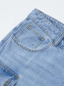 ROMWE MEN Street Life Men's Loose Fit Multi-Pocket Denim Shorts - Blue - View 6
