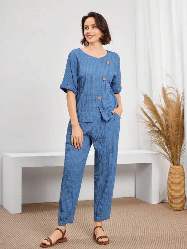 Miaspire 2pcs Casual Solid Color Textured Shirt And Pants Set Mothers Day Outfit Gift For Mom
Women's Casual Woven Fabric Two-Piece Outfit: Round Neck Half Sleeve Top And Long Pocket Pants In Khaki
Summer Leisure Vacation Occasion Woven Texture Jacquard Fabric Ladies Two-Piece Suit
Country Outfits Women,Vintage Clothes Women
Airport Outfit Women
Old Money Style Women
Vintage Clothes Women
Teacher Outfits For Women Blue Sets For Women 2 Piece Linen Sets Women Blouse And Pants Set  2 Piece Set