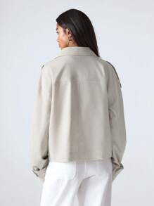 LYSMO Áo khoác trench coat hai hàng khuy trơn màu giản dị dành cho nữ - Màu be - Xem 2