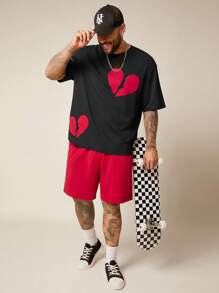 EASEVO Plus Size Men Casual Knit Short Sleeve T-Shirt & Shorts Set, Suitable For Summer - Black - View 2