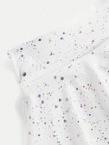 SHEIN Young Girls Activewear White Star Print Elastic Soft & Comfortable Dance/Yoga Skirt