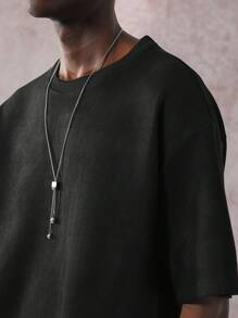 STYNVO 男士夏季纯色圆领短袖休闲宽松T恤，宽松落肩廓形T恤，街头风，短款宽松版型，黑色圆领T恤，春夏秋冬 - 黑色 - 查看 6