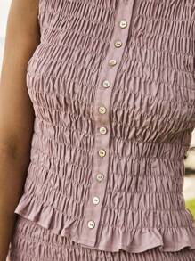 Aralina Shirred Frill Two Pieces Set Perfect For Summer Vacation Outfits And Women's Beach Outfits Stockholm Style - Dusty Pink - View 3