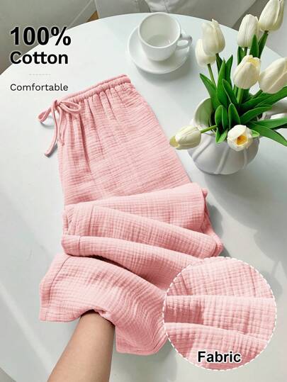 Comfortcana Women's Solid Color Belted Loose Wide Leg Casual Pants Cotton Gauze Pants Women Comfy Cotton Pants Women,Fall Clothes For Women