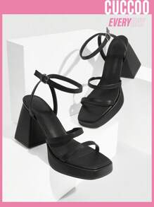 CUCCOO BIZCHIC Woman Shoes Fashionable Black Strappy High Heel Sandal For Summer Graduation Heels Prom Heels Vacation Shoes Summer Elegant Basics Business Casual Business Chic Spring Shoes Spring Break Easter