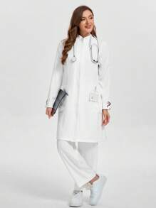 Scrubzie Solid Color Long Sleeve Pocket Jacket And Pants Scrub Uniform Set