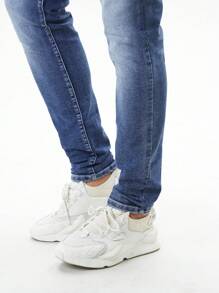 Manfinity Homme Men's Denim Jeans With Printed Pocket Decor, Slim Fit, All Season - Blue - View 7