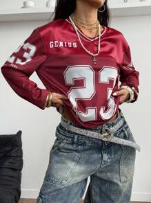 Coolane Tween Girls Fashionable Streetwear Colorblock Printed Loose Long Sleeve Sweatshirt - Burgundy - View 5