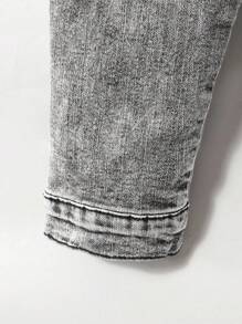 Bộ 2 món cho bé trai tuổi teen, áo khoác dài tay ve rộng màu đen thường ngày và quần jeans denim bó cạp chun có túi lớn, thích hợp mặc hàng ngày - Xám - Xem 4