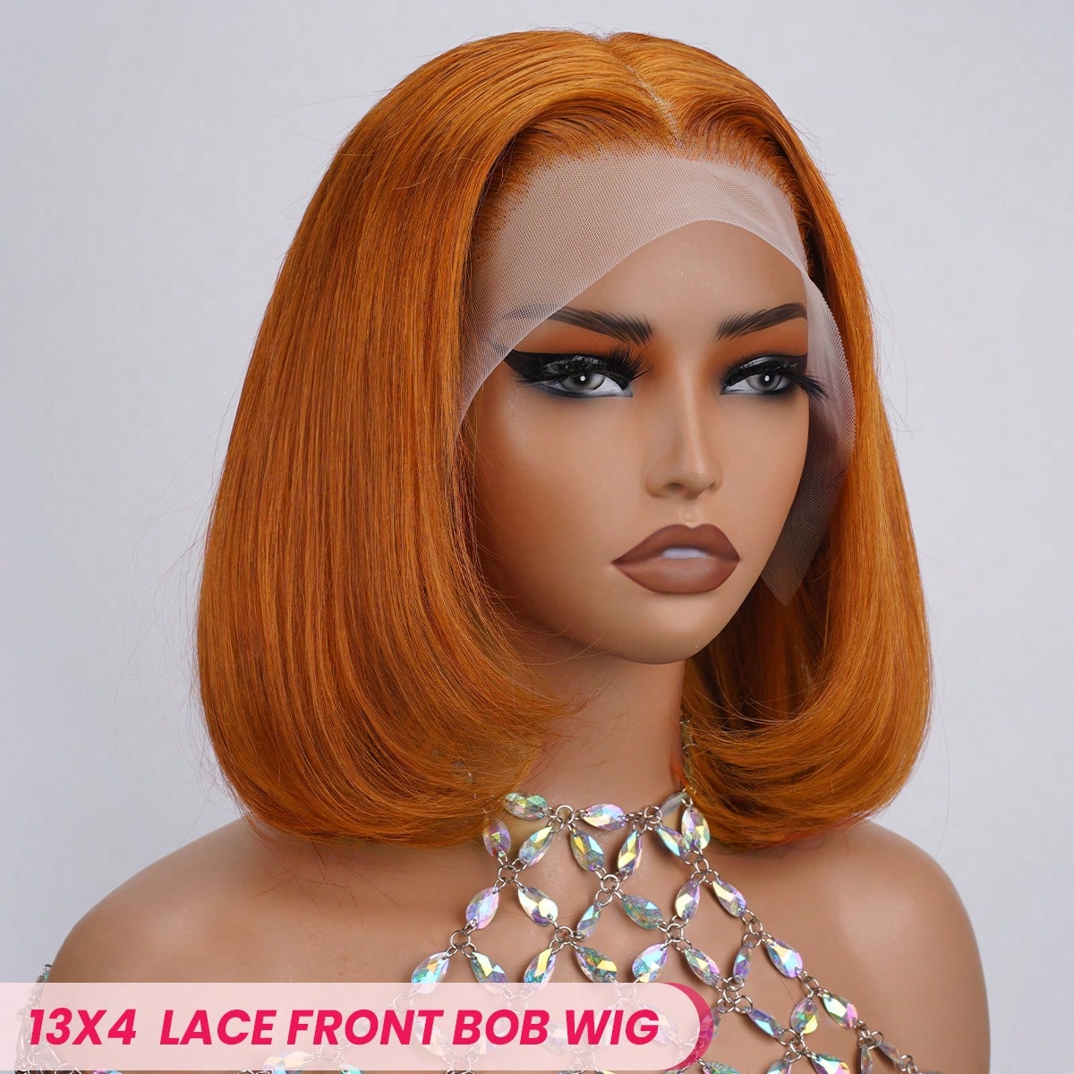 Orange #350 Bob Wig 100% Human Hair 13x4 Transparent Lace Front 180% Density Straight Pre Plucked Natural Hairline Install For Women - 9AM Hair Sport Vacation Travel Festival Prom Outdoor Cosplay Campus School Beach Wedding Camping Holiday Outfits Summer