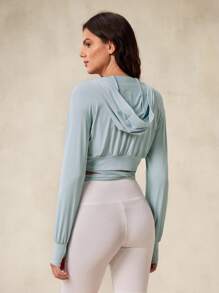 OutZeal 女士防紫外线凉爽触感丝滑柔软下摆交叉系带设计连帽防晒夹克日常休闲 - 藍色 - 查看 7