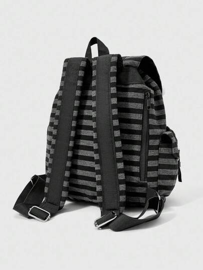 Grunge Punk Punk School Style Cat Paw, Bone, Star & Striped Color Block Multi-Pocket Unisex Backpack, Large Capacity For Commute And School Use