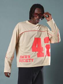 SUMWON Camiseta de equipo de estilo varsity de manga larga de malla, rendimiento atlético, estilo de baloncesto, ropa urbana, estilo activo y fresco de otoño, casual - Caqui - Ver 1