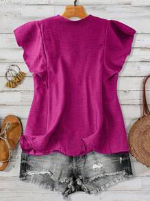 Linhara 大码女式 LUNE 大码休闲度假衬衫，纽扣装饰 - 紫色 - 查看 2