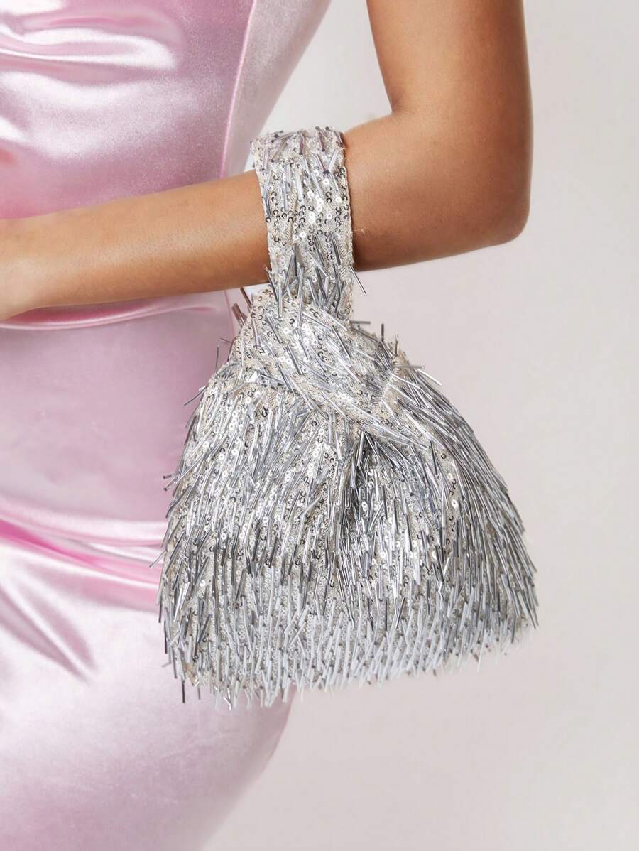 SHEIN SXY Quý cô, Túi xách cầm tay nữ, Túi xách buổi tối, Thời trang, Thanh lịch, Đơn giản, Cá nhân hóa, Đa năng, Cổ điển, Hạt dọc, Đỏ, Kim sa, Dành cho tiệc cocktail, Tiệc tùng, Vũ hội, Câu lạc bộ, Hẹn hò, Sinh nhật, Buổi tối, Đêm hẹn hò, Vũ hội - Bạc - Xem 1
