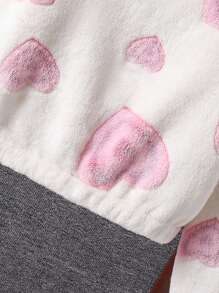 1pc Girls Heart Graphic Print Zip-Up Stand Collar Casual Fuzzy Jacket, Autumn/Winter Fall - Apricot - View 5