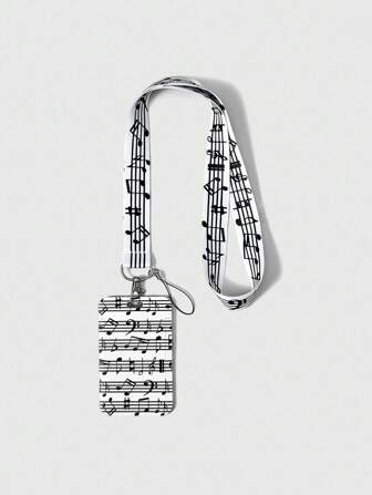 Grunge Punk 1pc Y2K Punk Style Black & White Piano Design Women Card Holder & Card Sleeve, Necklace Strap, Can Hold Transportation & ID Cards, Suitable For Mobile Phone Lanyard