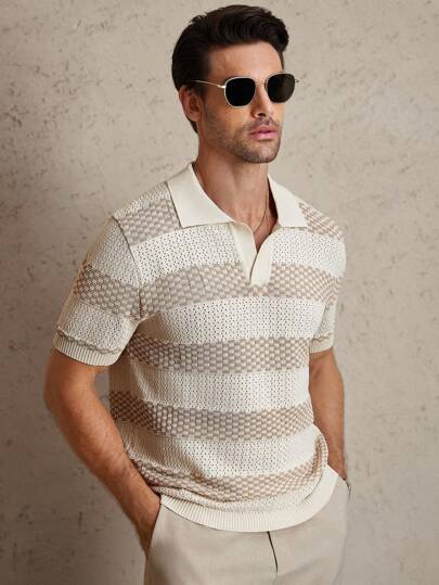 Core Aspect Polo de punto multicolor con bajo regular, diseño listo para deportes, ideal para tenis y golf. Camisa polo de punto tejida para hombres con botones.