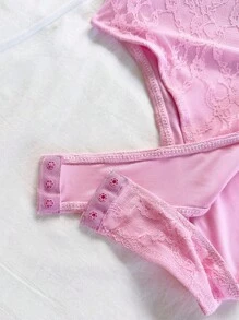 Soleia 返校季假期穿搭 女式机场穿搭 Fairycore 低腰连体裤 女式两件套 女式夏季花卉蕾丝吊带连体衣和迷你裙 性感两件套 蕾丝两件套 - 粉色 - 查看 5