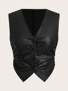 SHEIN EZwear Áo khoác không tay màu trơn đơn giản cỡ lớn - màu đen - Xem 1
