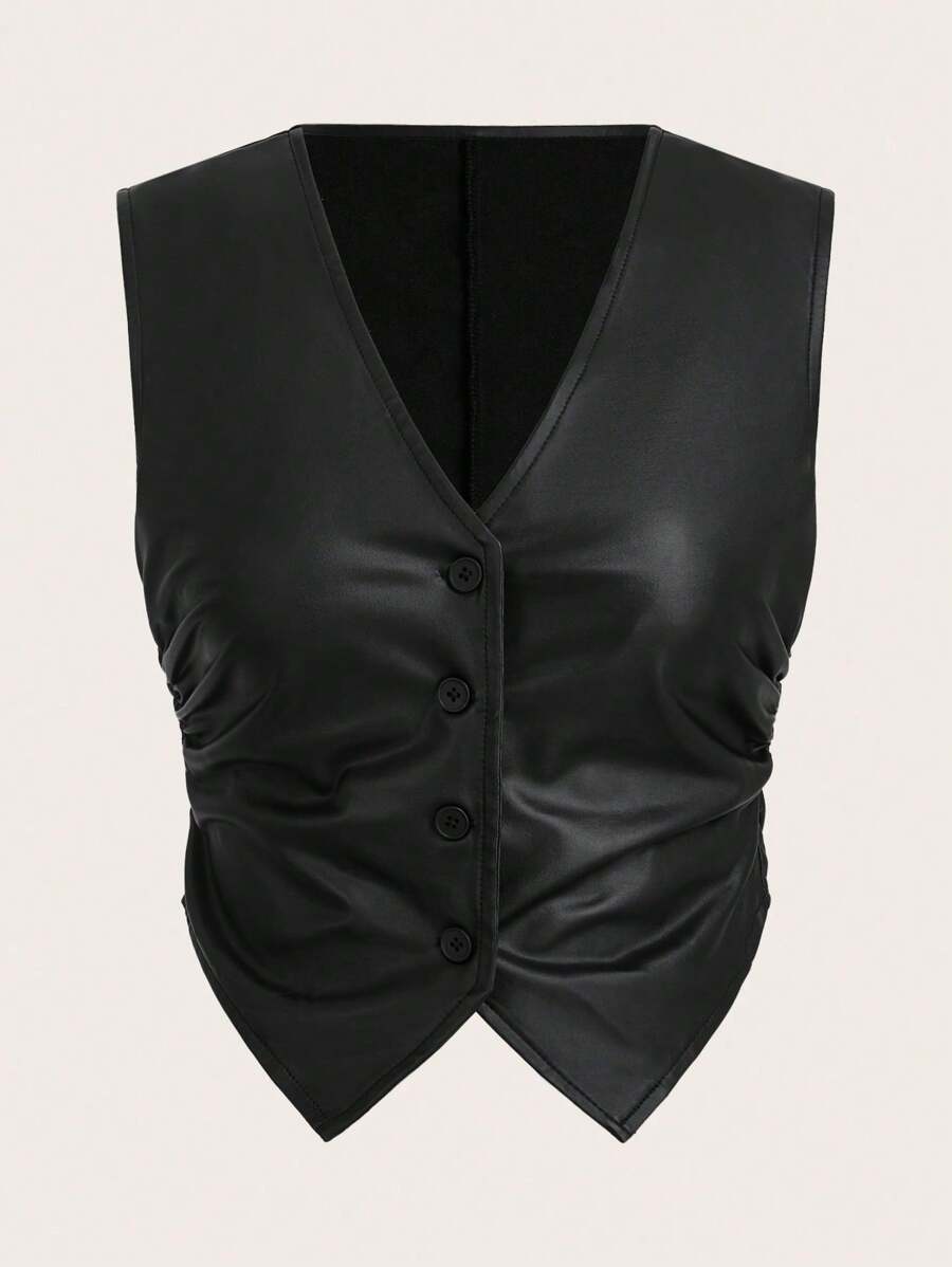 SHEIN EZwear Áo khoác không tay màu trơn đơn giản cỡ lớn - màu đen - Xem 1