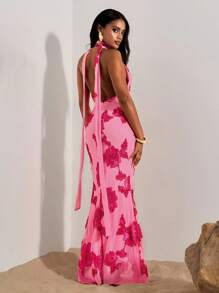 Opulessa 针织印花 V 领露背女装、夏季度假装、女士夏季服装、欧洲夏季、优雅、端庄、度假风格、女士休闲夏季度假装、波西米亚海滩度假装、波西米亚风、节日装、女士海滩装、女士夏季装、毕业装、女士生日装、海滩必备品、女士机场装、欧洲夏季、女士乡村装、返校装、返校节、老钱风格女士、女士街头服饰、Y2k、夜间外出、秋季服装、冬季服装、可爱、3D 花朵装饰 - 粉色 - 查看 2