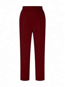 TaskEZ Plus Size Solid Color Short Sleeve Scrubs Set With Long Pants For /Nursing Uniforms - Burgundy - View 6