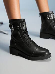 CUCCOO GRLICON Women's Ankle Boots And Ankle Boots, Y2K Style, Punk Style, Biker Style, Cool Girl Style, Suitable For Halloween, Christmas, Party - Black - View 4