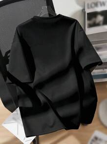 SHEIN EZwear Áo thun chui đầu cổ tròn tay ngắn họa tiết tối giản thường ngày cỡ lớn dành cho nữ cỡ lớn, phù hợp cho mùa hè - màu đen - Xem 2