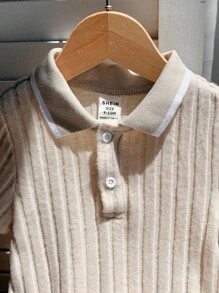 SHEIN 新生儿男女宝宝柔软舒适POLO领短袖连体衣，适合室内、室外、日常穿着、运动、玩耍、派对、拍照、度假、节日等各种场合，春夏秋冬皆宜。 - 杏色 - 查看 5