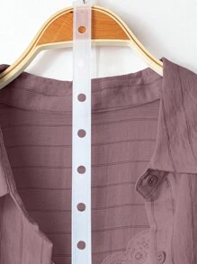 Linhara Kemeja Panjang Wanita Ukuran Besar Musim Semi/Gugur Kasual Motif Garis-garis Patchwork Saku Hem Melengkung untuk Wanita - Dusty Pink - View 3