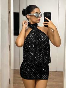 SHEIN ICON 女士返校派对复古露背吊带紧身连衣裙，性感 - 黑色 - 查看 6