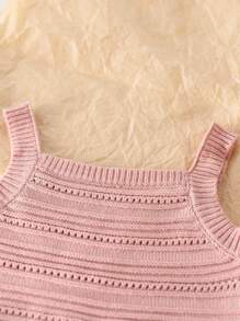 SHEIN Baby Girl Ruffle Trim Camisole Top And Knitted Shorts 2 Piece Outfit Set - Pink - View 4
