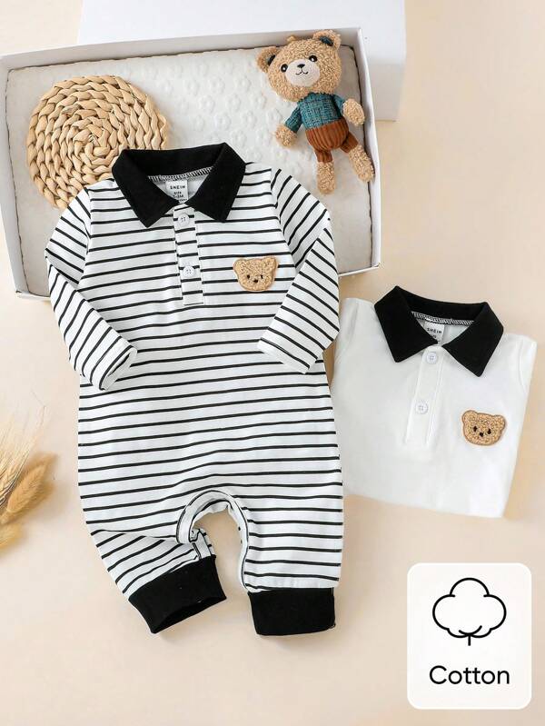 SHEIN 2-delige set van een comfortabele jumpsuit voor baby's, pasgeborenen en peuters, geschikt voor dagelijks gebruik in alle seizoenen (lente, zomer, herfst, winter), verjaardagsfeestjes en fotoherdenkingen | Nieuwe herfst- en wintercollectie