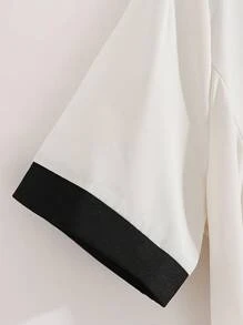 EMERY ROSE Elegant Two-Tone Pearl Button Short Sleeve Casual Dress For Commute - Apricot - View 5