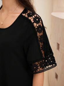 SHEIN Lacomfia Váy midi hở vai hở vai ren đơn giản rộng rãi cho nữ - màu đen - Xem 9