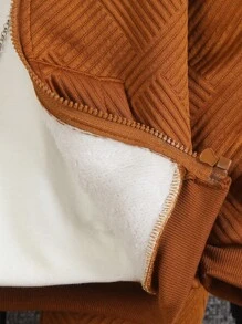 SHEIN Explorewe Bộ 2 chiếc/Bộ áo khoác trùm đầu in họa tiết hoạt hình dễ thương có khóa kéo & quần dài thể thao, trang phục dạo phố thường ngày, thoải mái & ấm áp cho mùa thu/đông - Màu Khaki - Xem 4