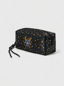 ROMWE Grunge Punk Fashionable Embroidered Heart, Eye, Wing Pattern Compact Cosmetic Bag, Portable Travel Organizer Pouch - Multicolor - View 5